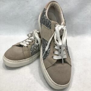 Steven NY Beige Suede w/Silver Glitter Sneakers Womens Size 9